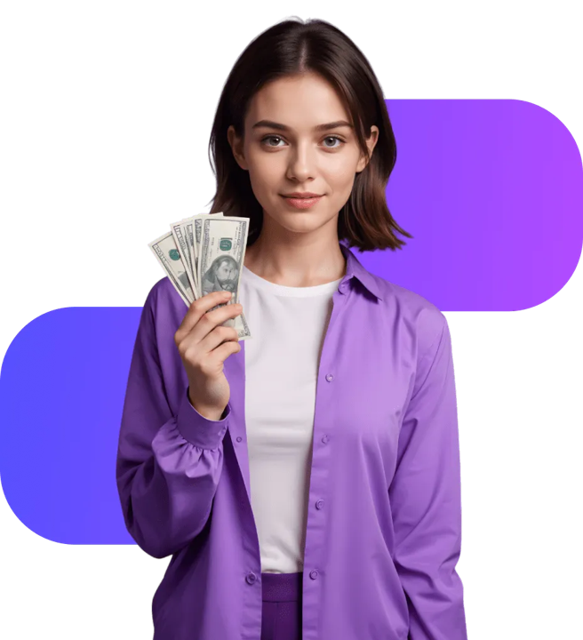 Monetary Value A woman holding money in one hand